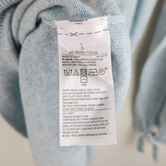 Banana Republic Blue Filpucci Wool Cashmere Blend Bow Cuff Sweater sz L *flawed* - Picture 6 of 11